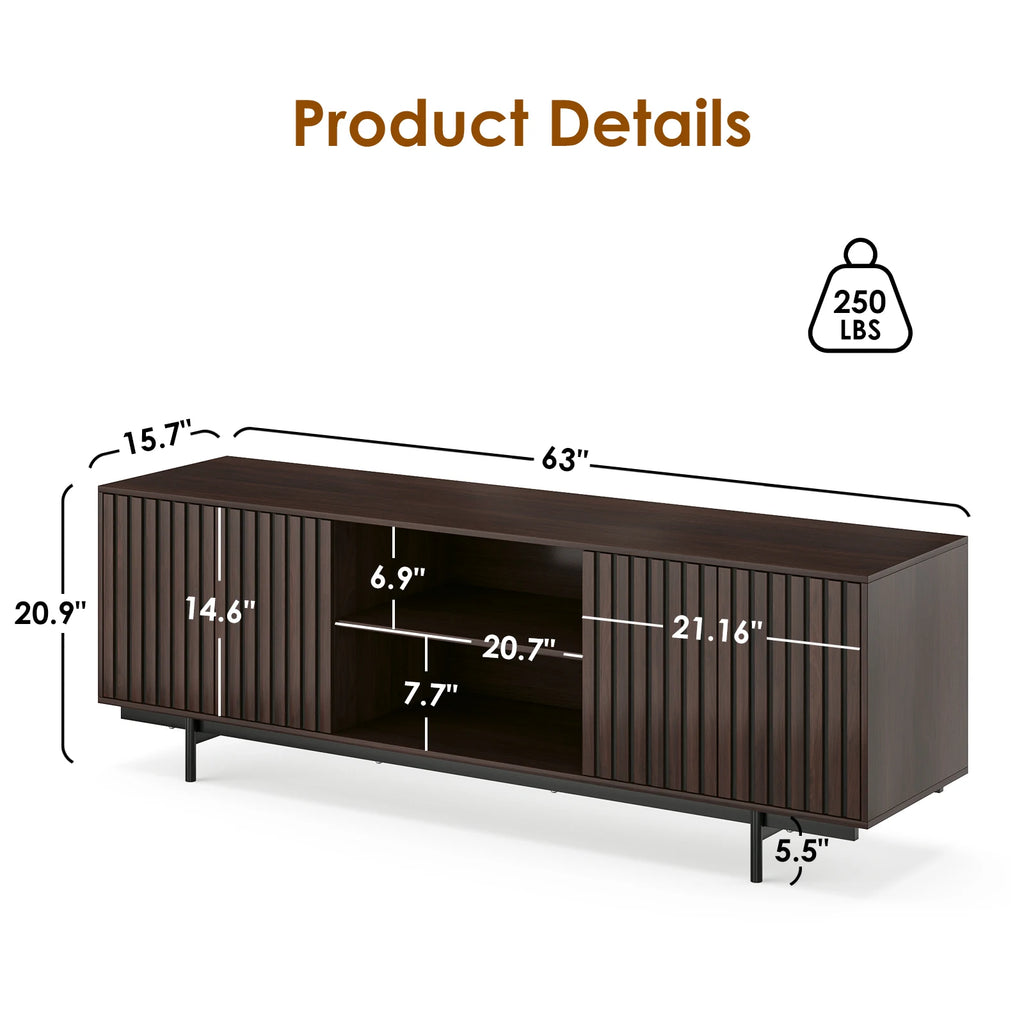 Wood TV Stand for Tvs up to 75", Modern Entertainment Center with Storage & Open Shelf, for Living Room, Bedroom