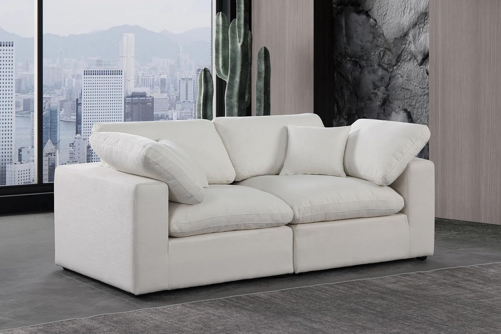 187Cream-S80 Comfy Collection Modern | Contemporary Upholstered Modular Sofa with Cream Linen Textured Fabric Upholstery, down Feather Cushions, 80" W X 40" D X 34.5" H, Cream