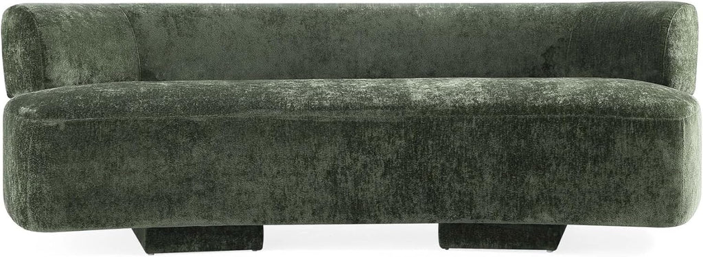 Verandah 90.6” Chenille Sofa with 4 Accent Pillows, Curved Back, Upholstered Wrap around Legs, Mid-Century Modern Living Room Furniture, Fully Assembled Couch, Olive Green