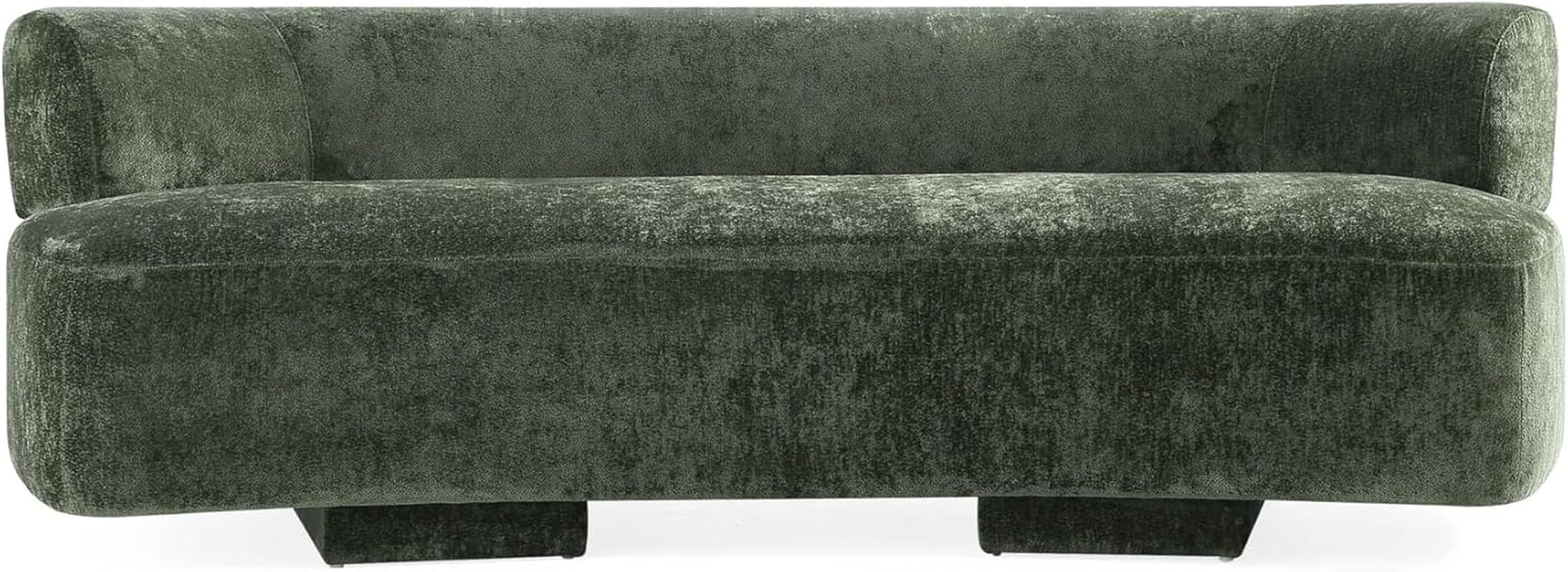 Verandah 90.6” Chenille Sofa with 4 Accent Pillows, Curved Back, Upholstered Wrap around Legs, Mid-Century Modern Living Room Furniture, Fully Assembled Couch, Olive Green