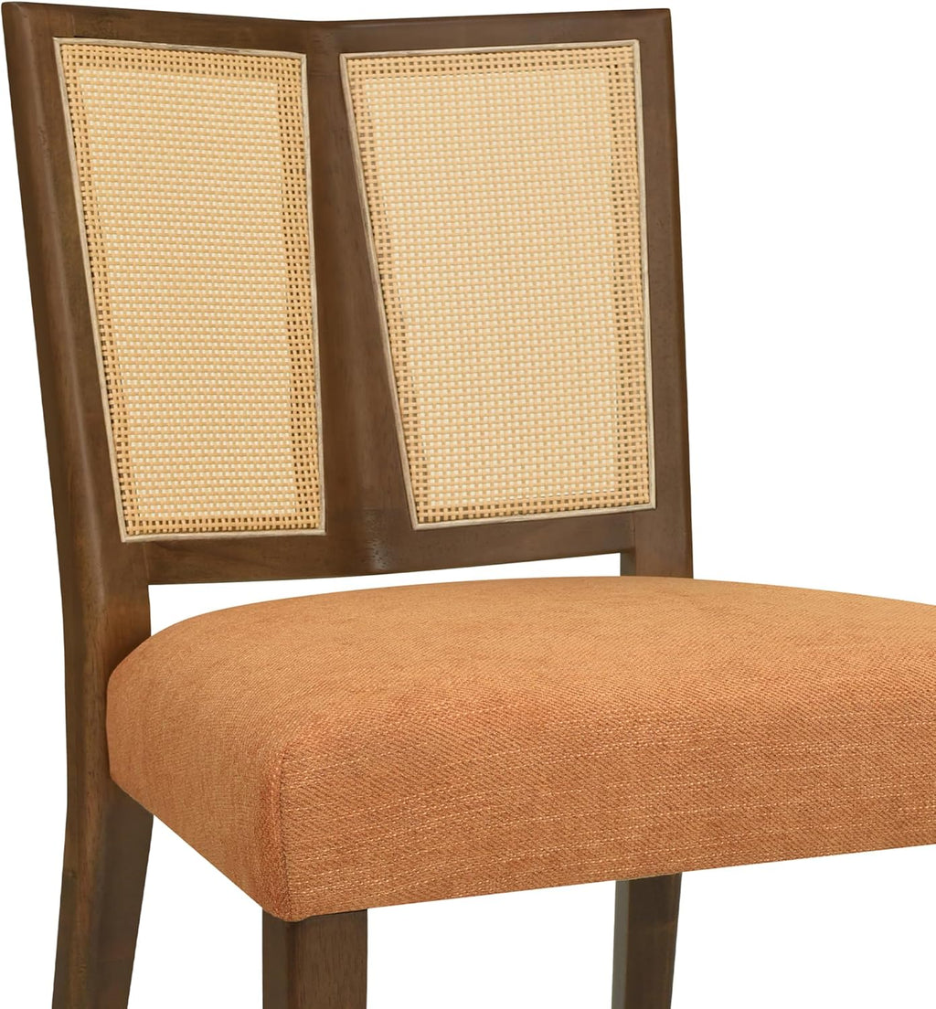 Dining Chairs Set of 2, Upholstered Armless Dining Chairs with Rattan Cane Backrest and Rubberwood Frame, Mid-Century Modern Dining Room Chairs for Kitchen and Living Room
