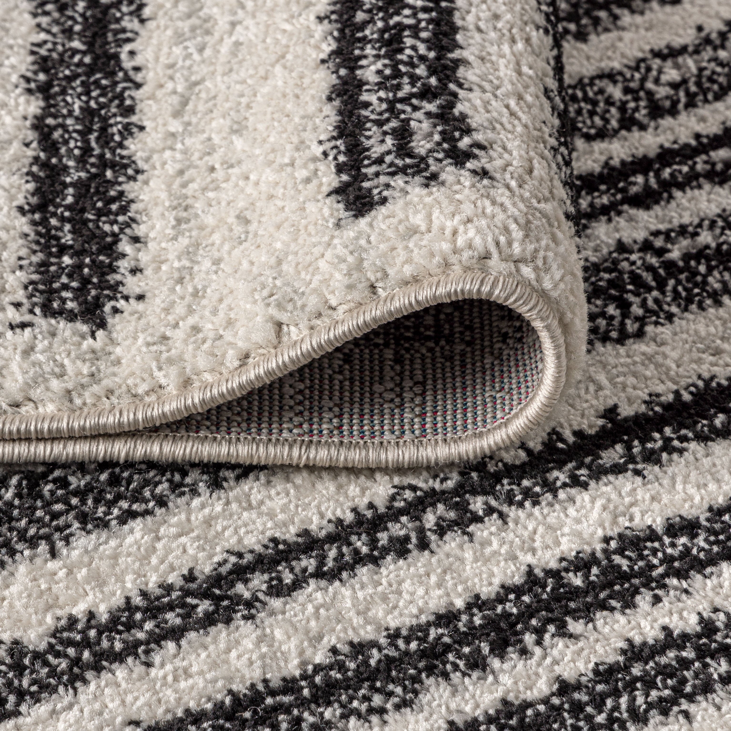 MOROCCAN HYPE 8 X 10 Area Rug, Khalil Berber Stripe - Cream/Black, MOH207A-8