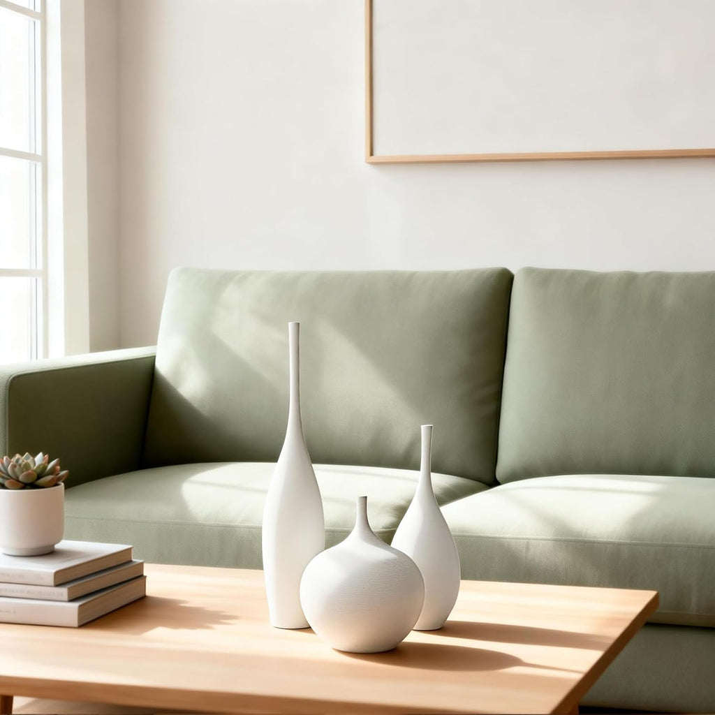 White Ceramic Vase Modern Boho Wabi-Sabi Flower Vase Set of 3 Decorative Aesthetic Vases for Centerpieces Pampas Matte Minimalist Vases for Living Room Table Shelf Home Decor Gift