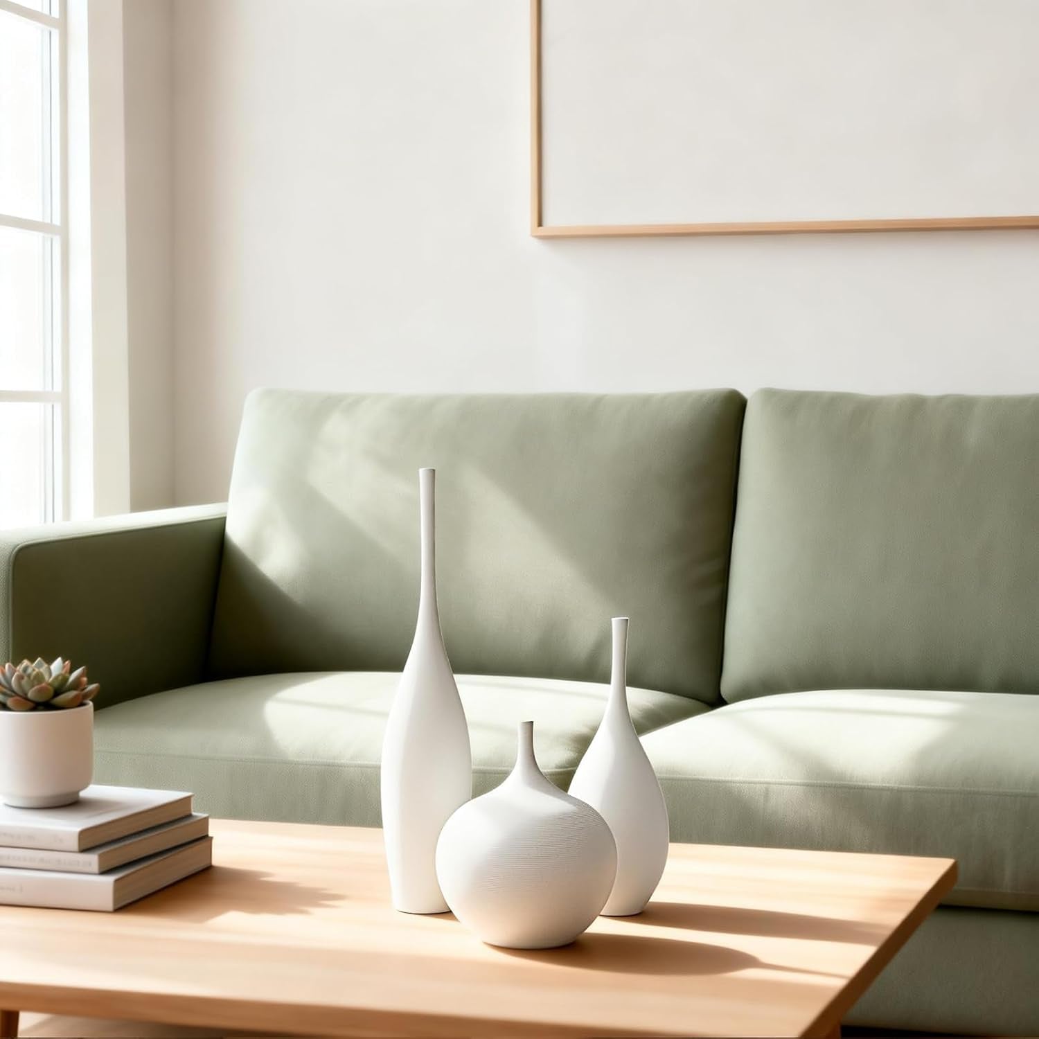 White Ceramic Vase Modern Boho Wabi-Sabi Flower Vase Set of 3 Decorative Aesthetic Vases for Centerpieces Pampas Matte Minimalist Vases for Living Room Table Shelf Home Decor Gift