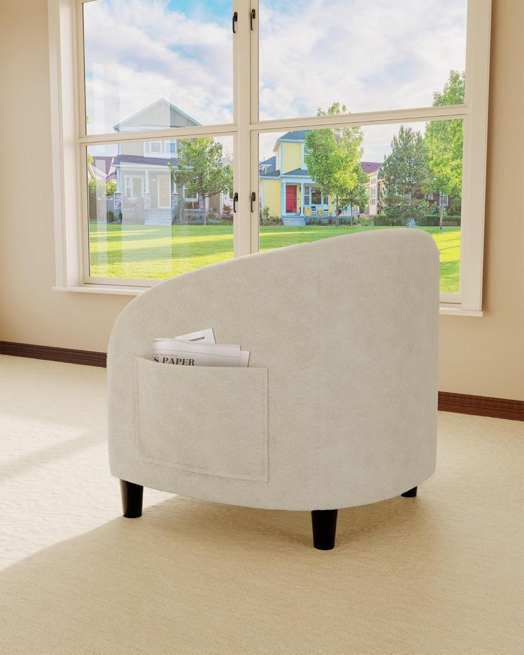 Accent Chair Boucle Barrel Chairs Living Room Chairs round Armchairs for Bedroom Waiting Room Office Reception Chairs(Beige)
