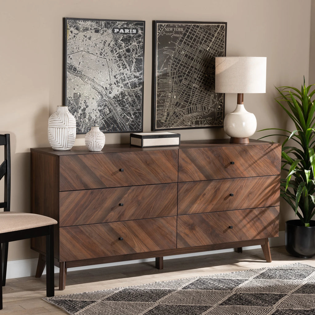 Hartman Mid-Century Modern Walnut Brown Finished Wood 6-Drawer Dresser