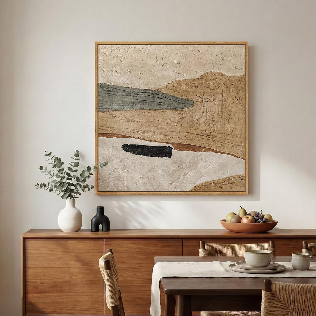 Framed Neutral Organic Abstract Canvas Wall Art for Dining Room, 30X30 Inch | Earth Tone, Canvas Prints, Modern Pictures, Beige Tan Gray, Wood Frame, Minimalist Artwork, Dining Room, Bedroom Wall Decor