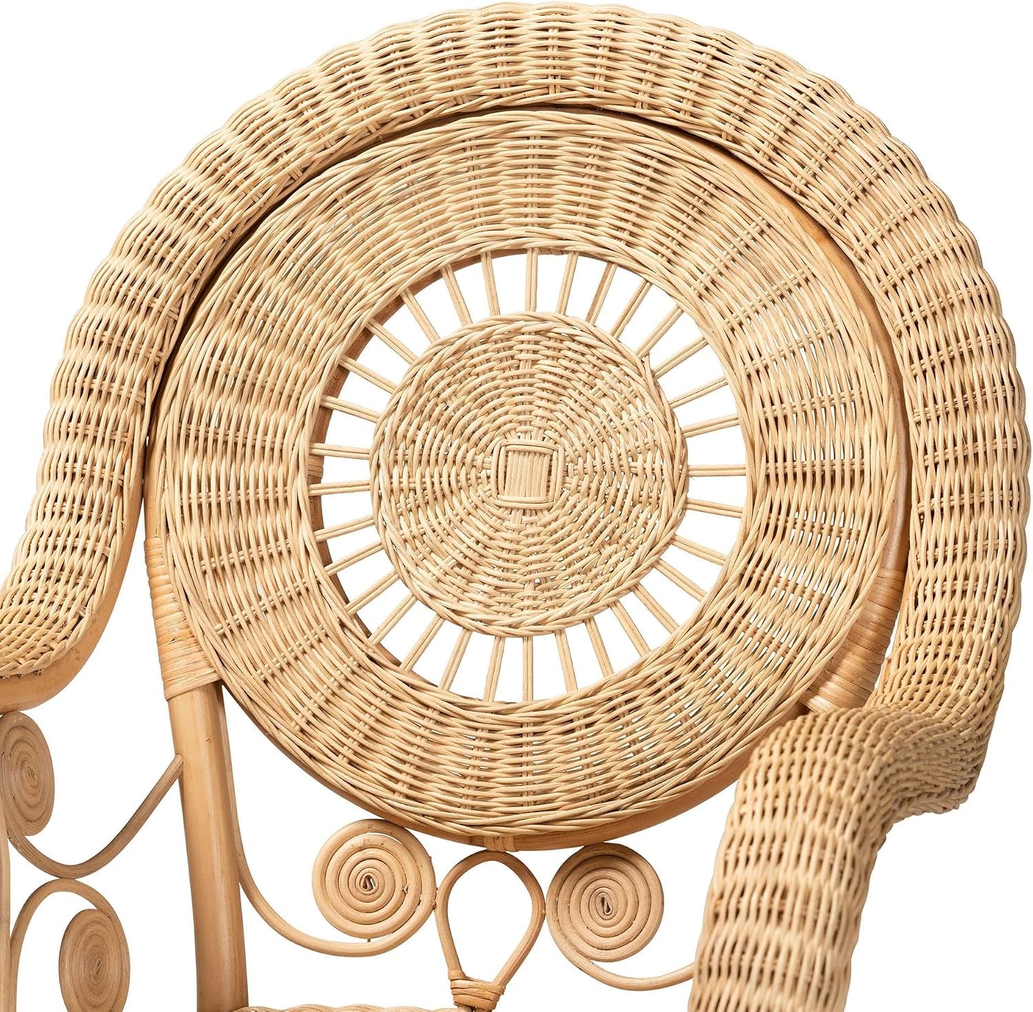 Putri Modern Bohemian Natural Rattan Accent Chair with Swirling Rattan Decors