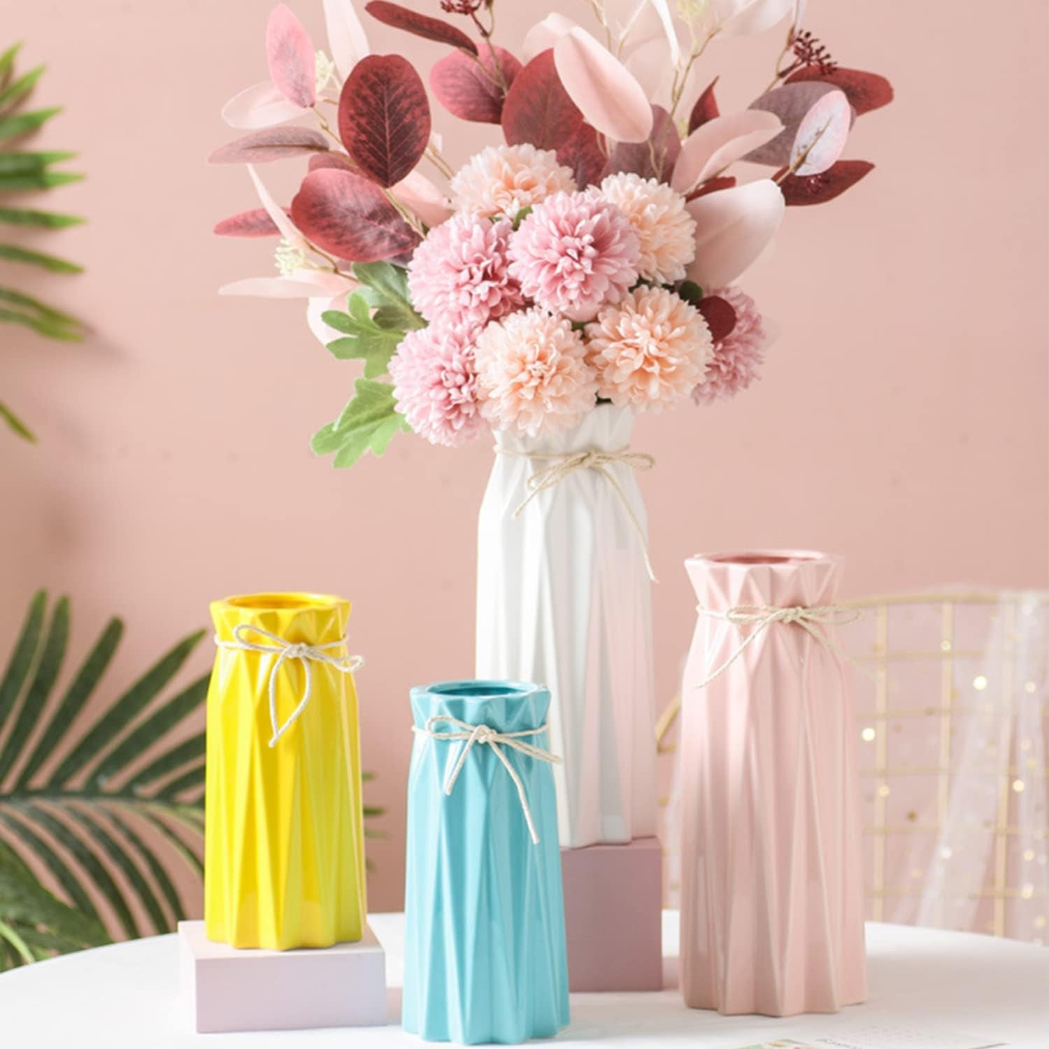 Ceramic Flower Vase Modern Home Decor Vases for Centerpieces White Minimalist Farmhouse 9.5" H X 3.9" W Cute Decorative Vases Flowers Tulip Pampas Grass Vase for Table Bathroom Shelf