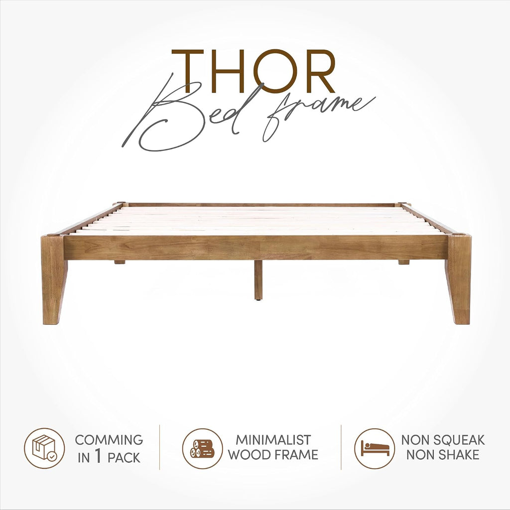 Thor Premium Solid Wood Bed Frame King, Japanese Joinery Bed Frame with Wood Slat Support, Platform Bed, No Box Spring Needed, Easy Assembly, Minimalist & Modern Style (Light Brown)