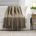 Tulum Boucle Textured Woven Fringed Throw Blanket Single 50" W X 60" L Neutral - Soft Cozy Blanket for Bed, Couch or Chair - Modern Boho Home Decor