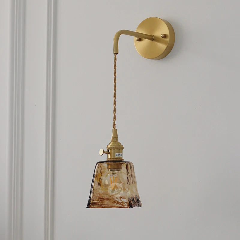 Nordic Style Retro Japanese Style Brass Glass Wall Lamp Home Bar Restaurant Bedroom Bedside Lamp Creative Personality Wall Lamp