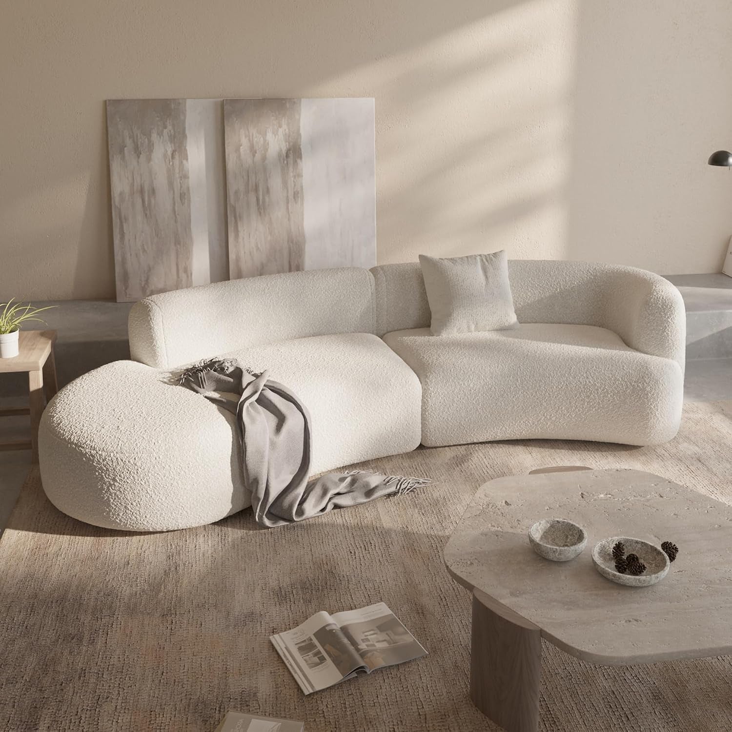 Formia Boucle Curved Sectional Couch for Living Room | Modular Sofa, Modern Minimalist, Wood Frame, for Apartment, Home Office