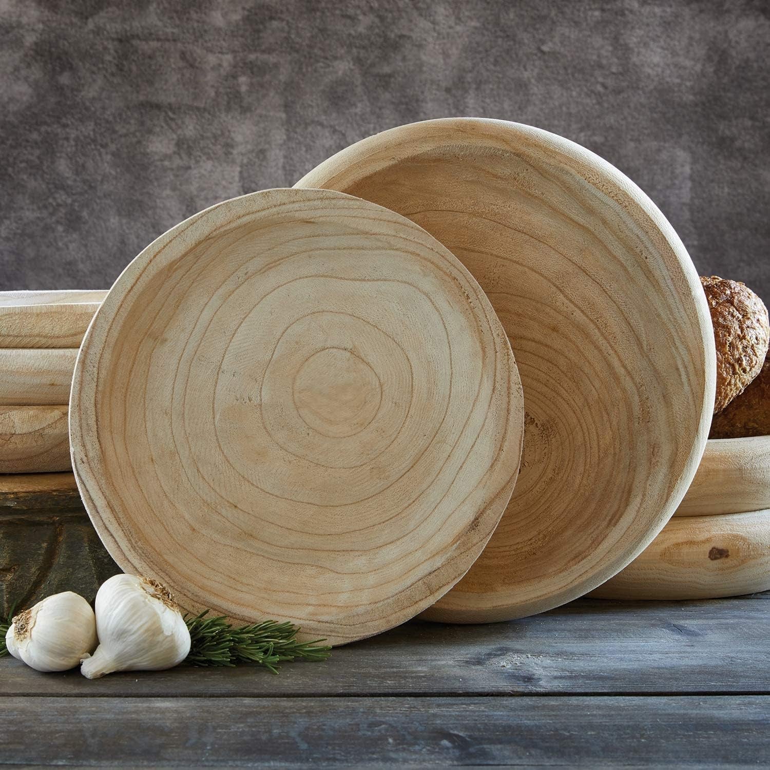 Wooden Decorative Bowl – Hand Carved Natural Wood Fruit Bowl, Rustic Farmhouse Dough Bowl Decor, Wooden Serving Bowl for Coffee Table, Entryway Key Bowl or Kitchen Centerpiece