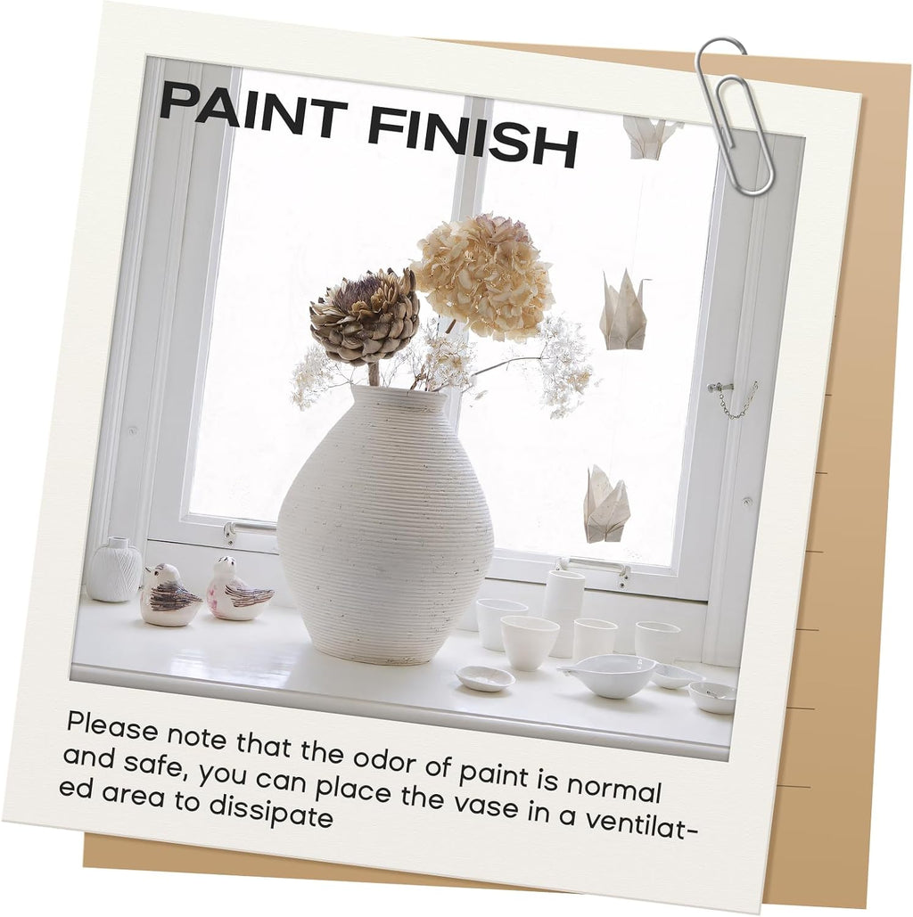 Ceramic Large Rustic round Vase-11.8" Beige Pottery Textured White Ceramic Vase-Big Terracotta Vase Large Vases for Decor Living Room, Farmhouse Decor, Bedroom, Bathroom-(Off-White)