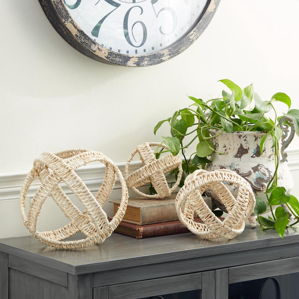 9", 7", 5"H Cream Dried Plant Handmade Woven Orb Geometric Sculpture, by  (3 Count)
