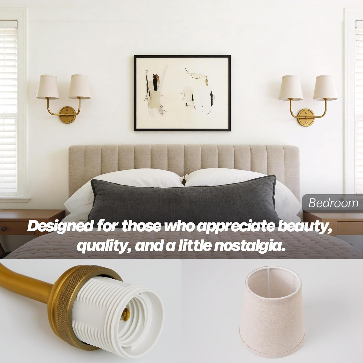 2-Light Vintage Wall Sconce,Brass Gold Double Wall Sconces with Linen Fabric Shade Hardwired Bathroom Vanity Light for Bedroom Living Room Bedside Kitchen Hallway Indoor E26 Base