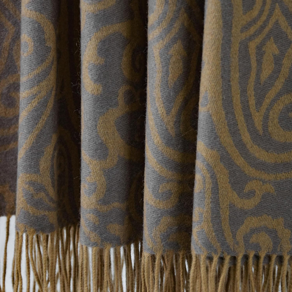 100% Wool Throw Blanket for Couch 50'' X 88''- Pure Wool Throw Blanket with Fringe, Soft Comfy Blanket for Couch Bedroom Lounge Chair Daybed, Khaki Couch Blanket for Minimalist Home Decor