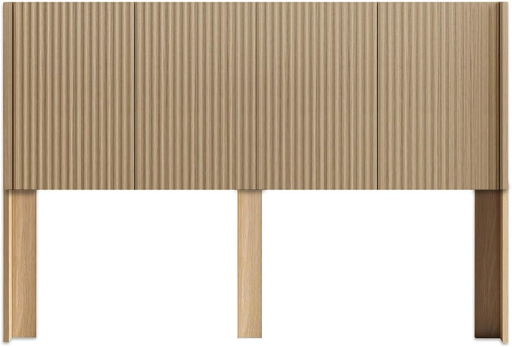 Wooden Queen Size Headboard Only, 64.5" Wide Farmhouse Headboards with Wall Mounted Fluted Panel & Wingback for Bedroom, Oak