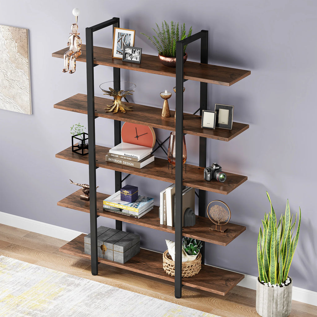 5-Tier Bookshelf, Vintage Industrial Style Bookcase 72 H X 12 W X 47L Inches