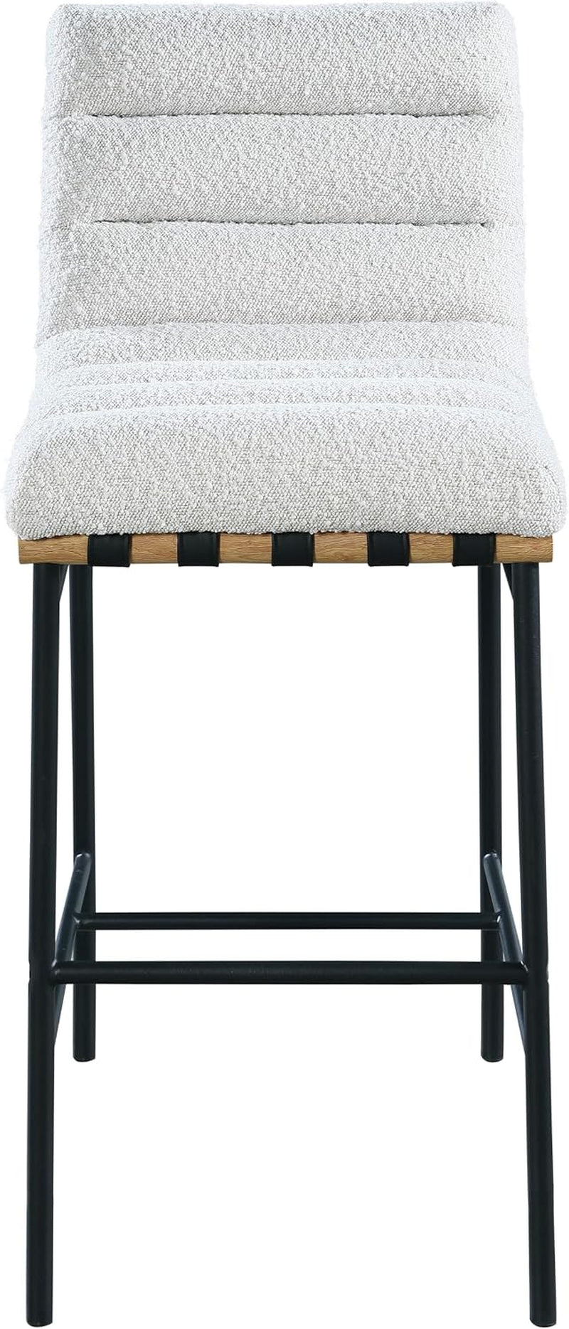 Meridian Furniture 846Cream-C Burke Collection Modern | Contemporary Bar Stool with Rich Cream Boucle Fabric, Matte Black Metal Frame, White Oak Veneer Metal Dowel, 18" W X 24" D X 40.5" H, Cream