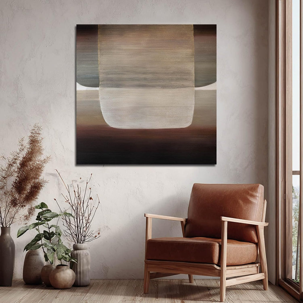 Neutral Abstract Textured Wall Art Oil Painting on Canvas, Modern Minimalist Wall Decor for Living Room, Bedroom & Office, 40X40 In