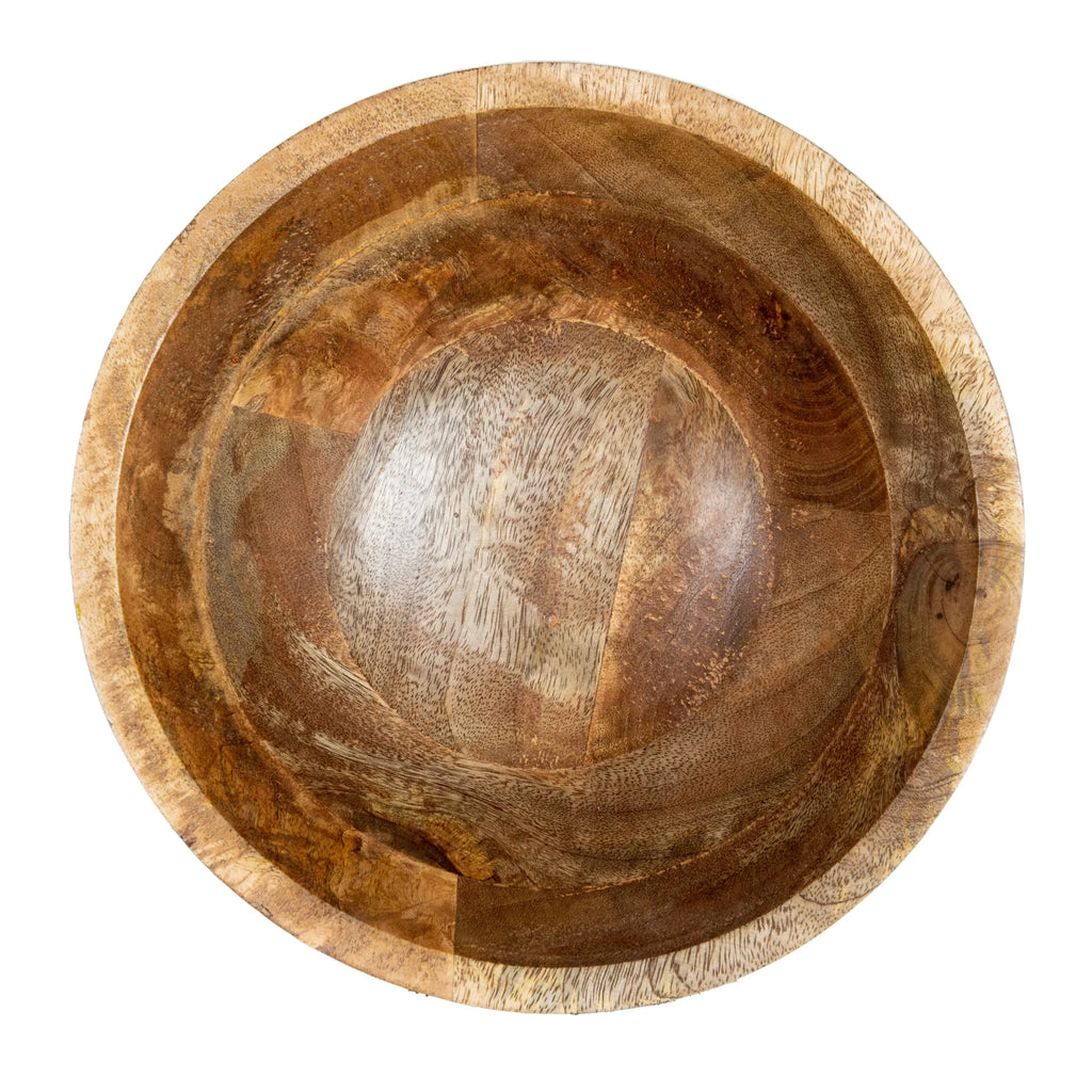 Boho Wood Pedestal Serving Bowl, Light Brown Finish