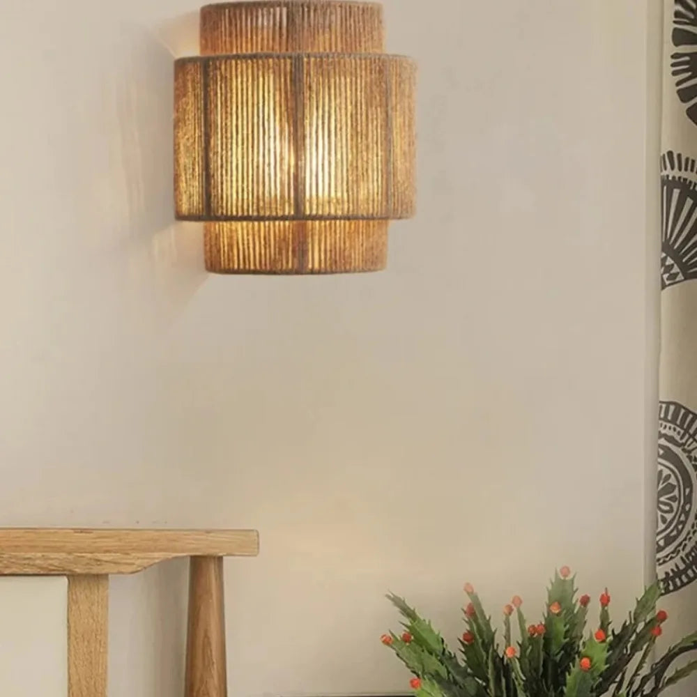 Home Vintage Design Hand-Woven Hemp Rope E27 Led Wall Lamps for Bedroom Bedside Lights Dining Room Study Wall Lighting Fixtures