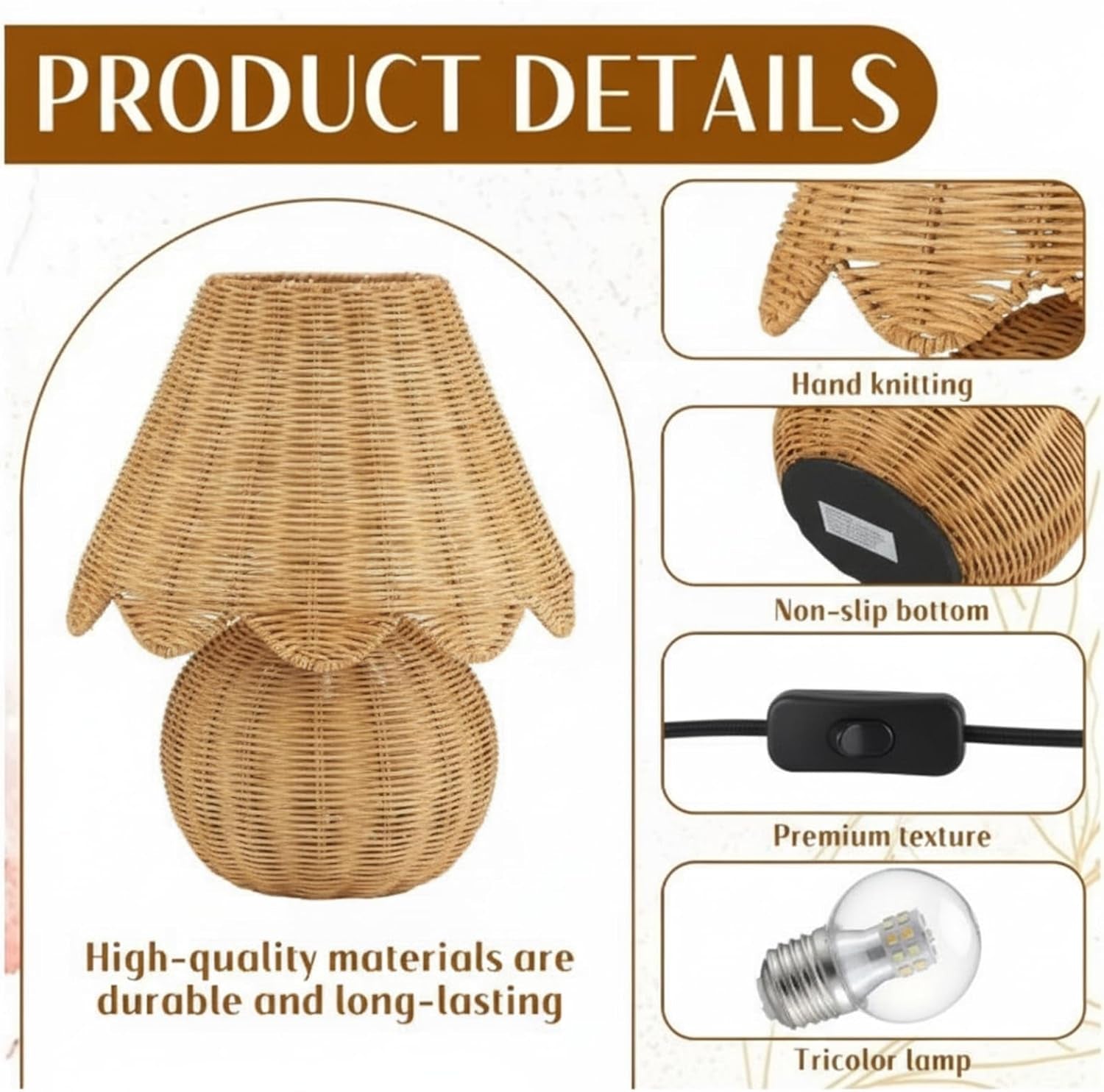 Rattan Table Lamp with Woven Base and Woven Lampshade Decorative Boho Table Lamp Farmhouse Tabletop Decoration for Living Room Bedrooms Nightstand Bedside Tabletop, Bulbs Include