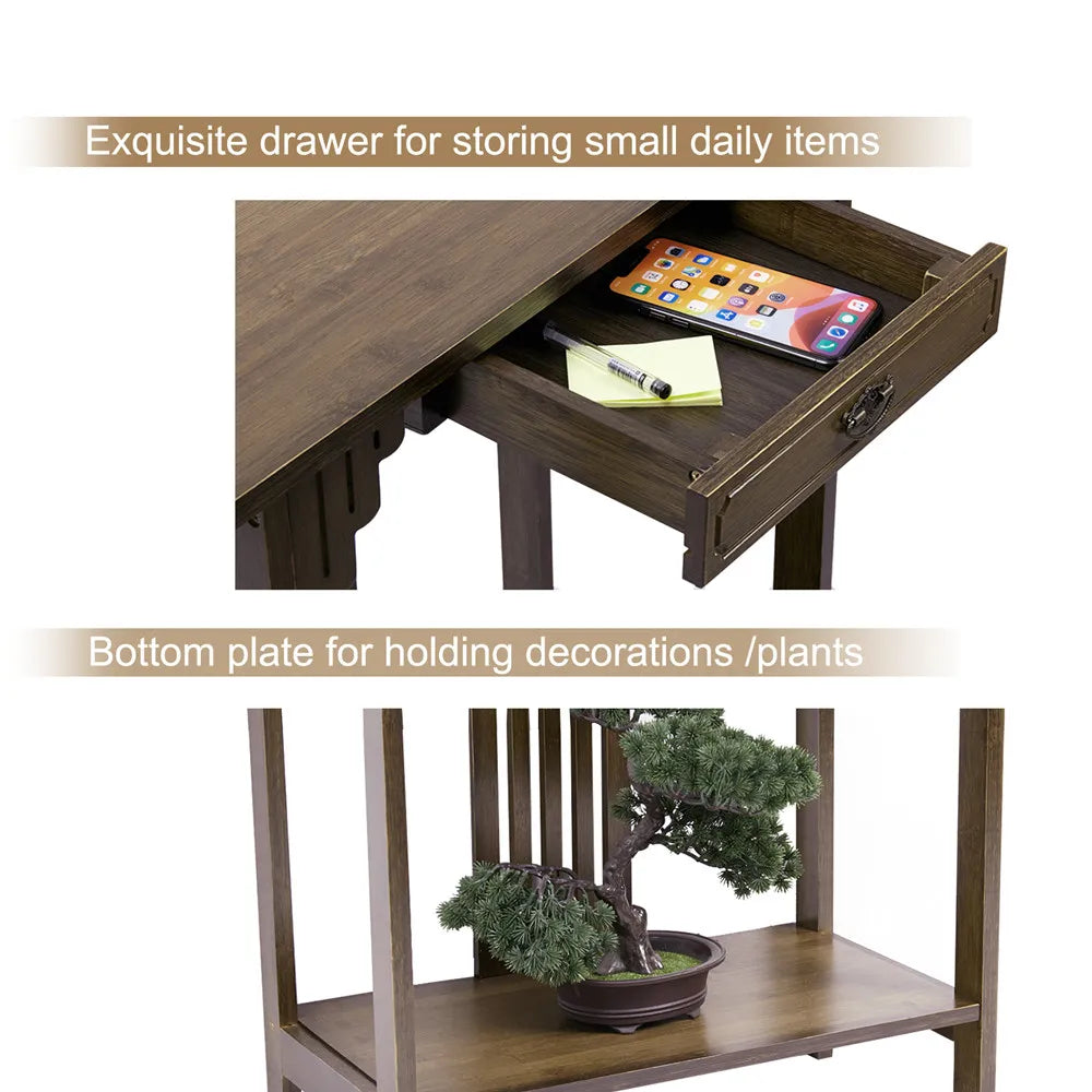 Classic Wood Console Table with Drawer and Bottom Shelf Entryway Accent Table for Home Decor