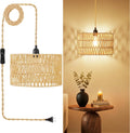 Wicker Pendant Light Plug In, Hand-Woven Jute Swag Light with Adjustable Cord, Boho Plug in Pendant Light Rattan Hanging Lamp for Living Room, Dining Room, Corridor Foyer, Gift Use(Nobulb)