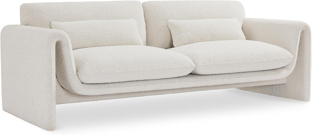 Cream boucle sofa with curved arms