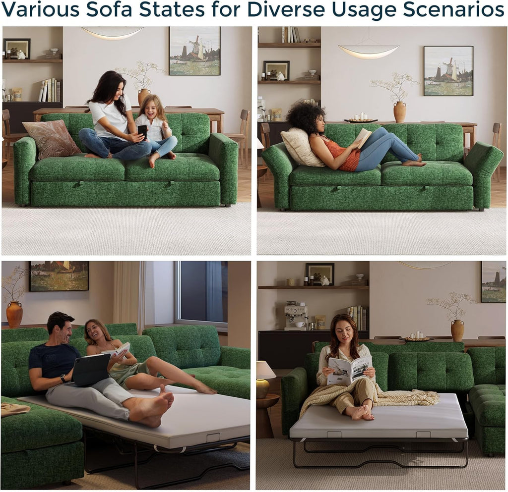 Green chenille sleeper loveseat