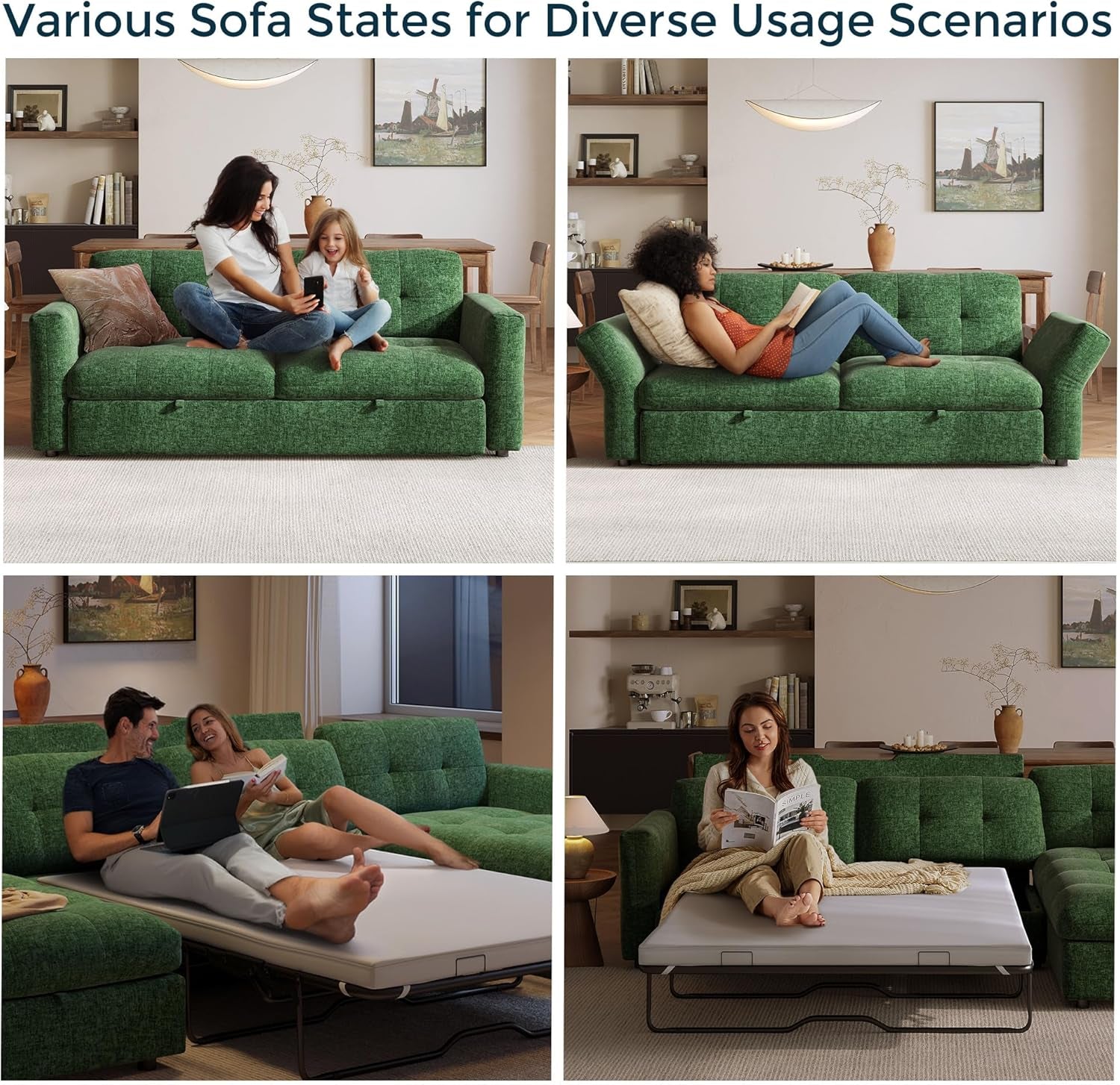 Green chenille sleeper loveseat