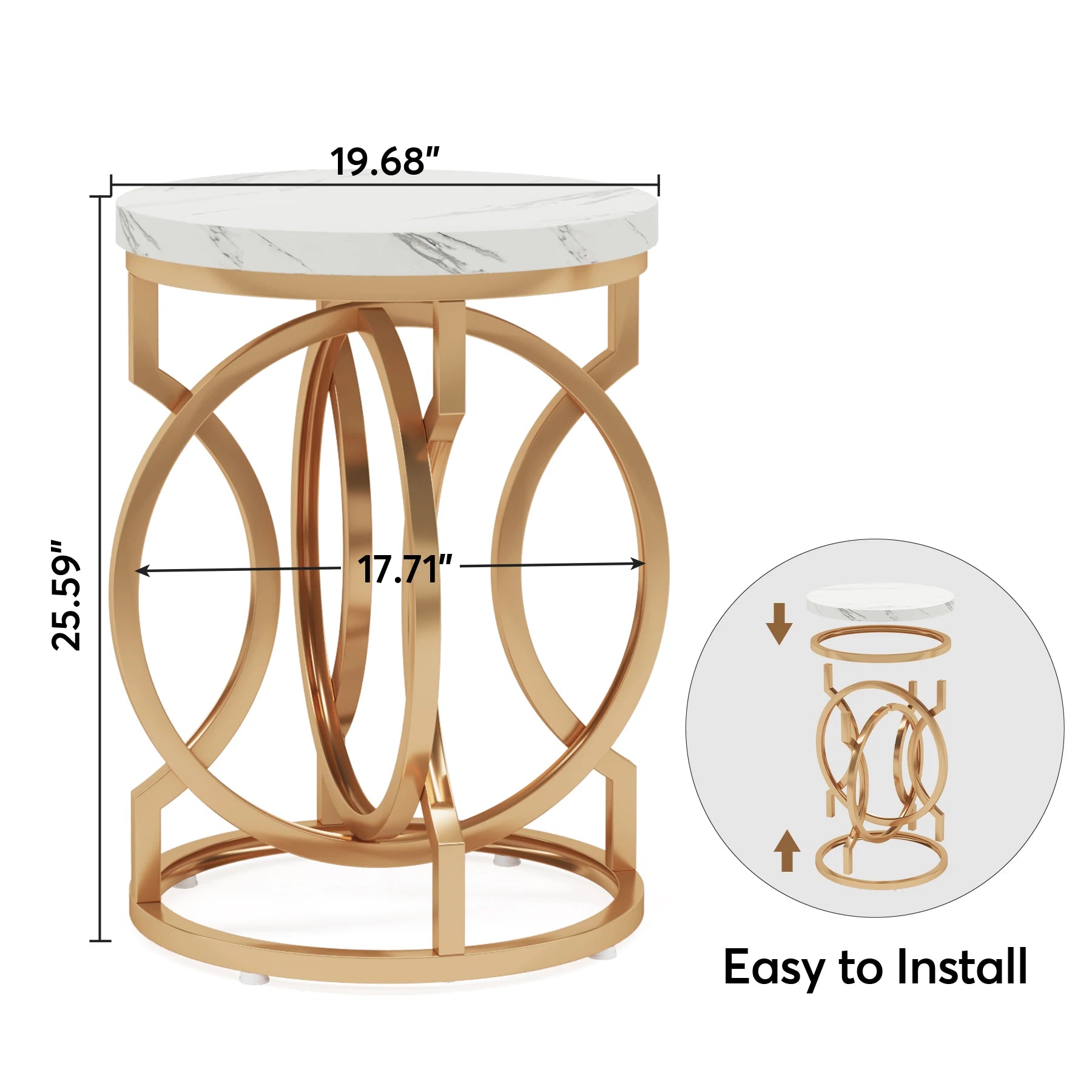 Modern round End Table with Thick Wood Top, 20“ Side Table Cocktail Table with Unique O-Shaped Base