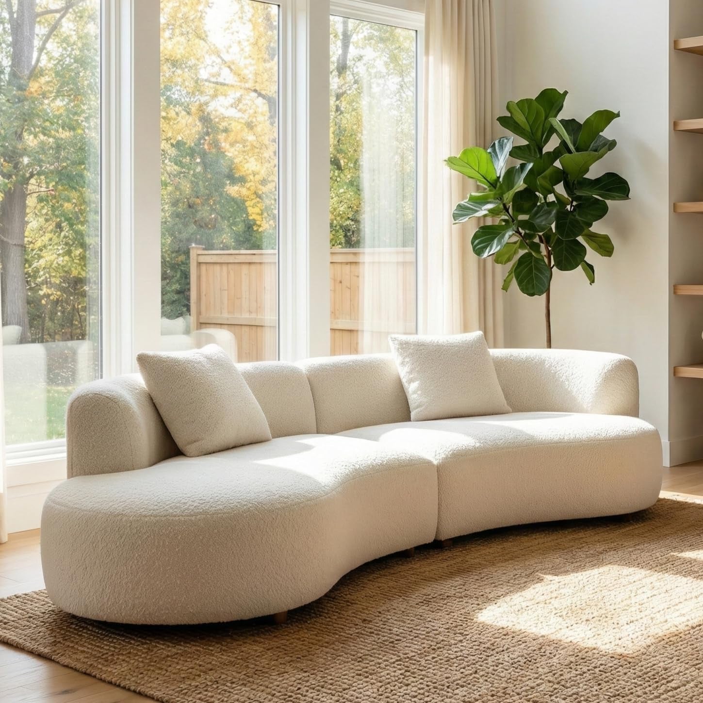 Formia Boucle Curved Sectional Couch for Living Room | Modular Sofa, Modern Minimalist, Wood Frame, for Apartment, Home Office