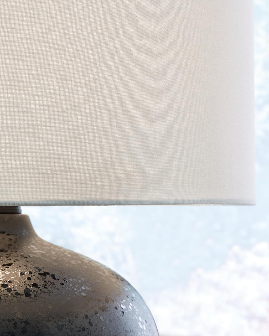 Signature Design by Ashley Ladstow Urban 22.5" Sleek Ceramic Table Lamp, Black | Touch-Activated 3-Way Base, White Drum Hardback Fabric Shade, Extra-Long 103-Inch Cord for Flexible Placement
