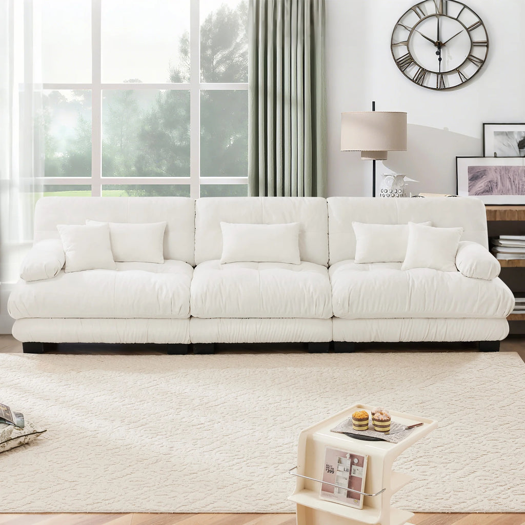 133.8" Modular Sectional Sofa, Oversized Modern 3 Seater Sofa Set, Tufted Cloud Couches for Living Room (Chenille White, 3 Seater)