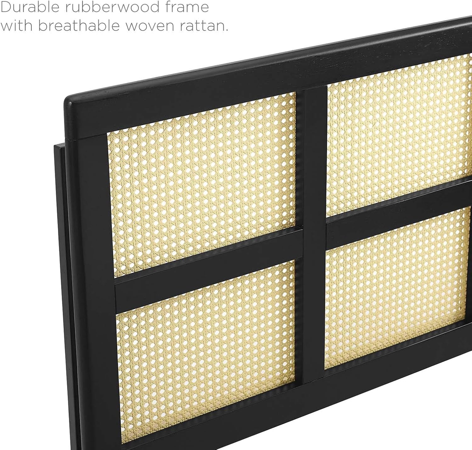 Black cane woven rattan queen headboard