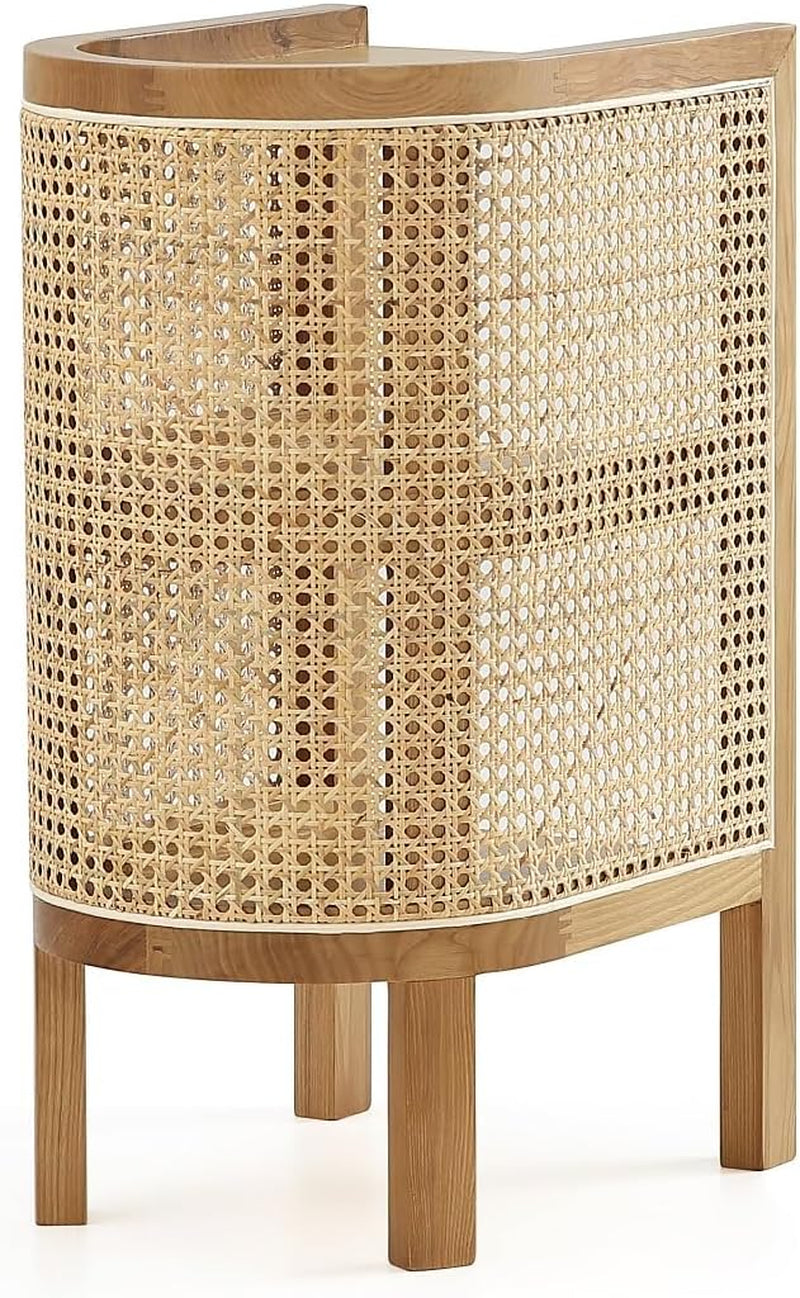 Versailles Rattan Bedside End Table Accent Sofa Side Table for Living Room, Bedroom, Study and Home Office with 2 Shelf Storage, Natural Cane