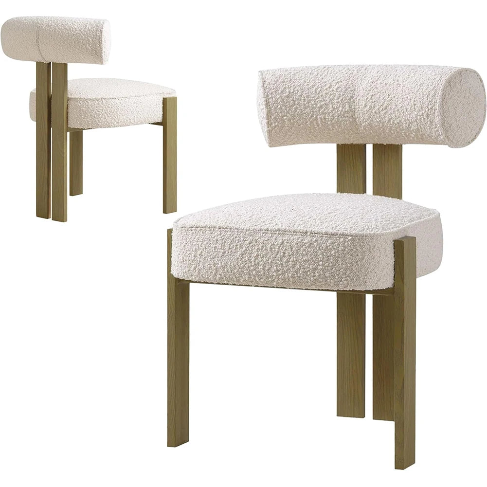 Dining Chairs Set of 2,Modern Boucle Dining Room Chairs with Ergonomic Curved Back, Comfortable Kitchen Chairs with Rubber Wood