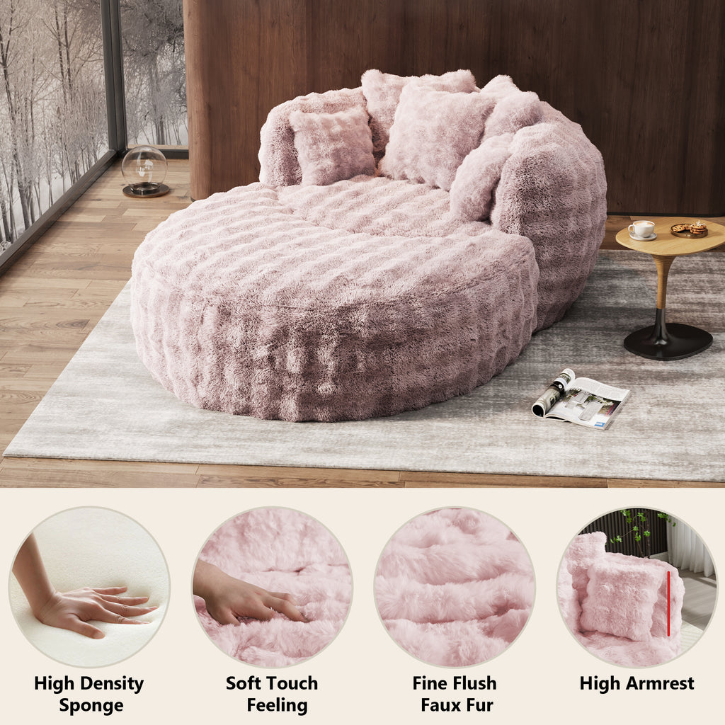 55" W Oversized Chaise Lounge Chair Indoor with Ottoman,Round Reading Sofa Couch with Thickened Backrest & 5 Pillows for Living Room,Pink