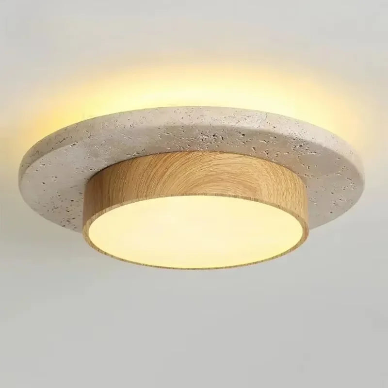 Walnut wabi sabi circular ceiling light