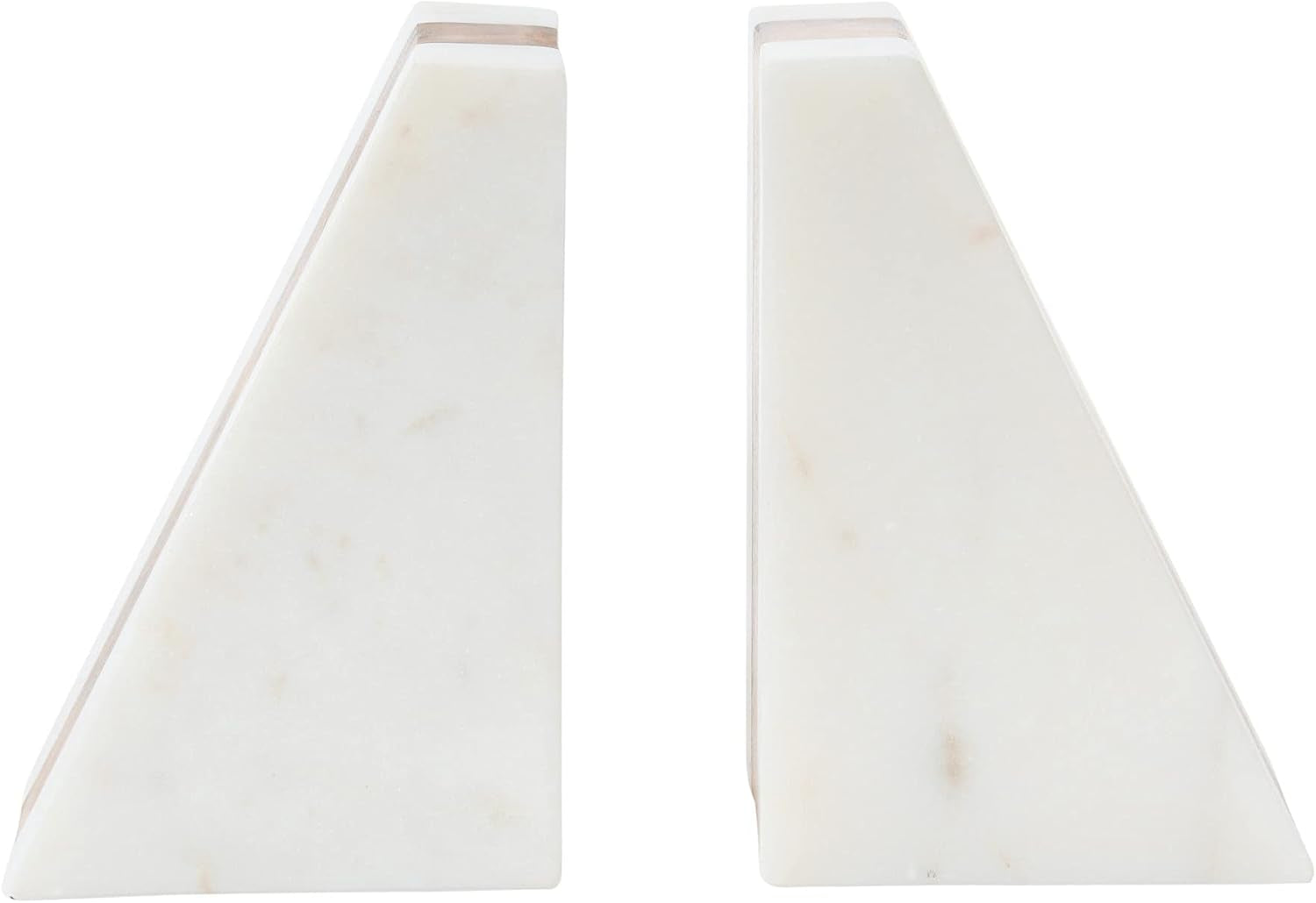 Marble Geometric Bookends with Wood Inlay, White