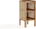 Versailles Rattan Bedside End Table Accent Sofa Side Table for Living Room, Bedroom, Study and Home Office with 2 Shelf Storage, Natural Cane