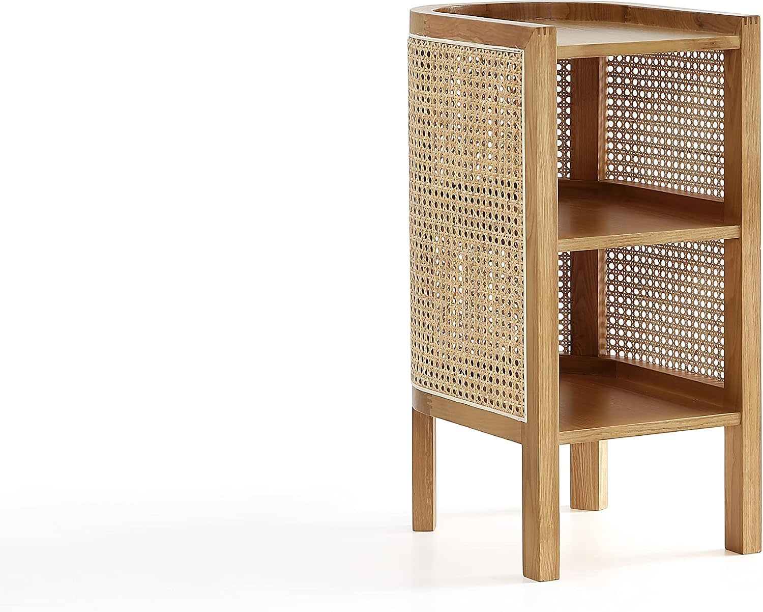 Versailles Rattan Bedside End Table Accent Sofa Side Table for Living Room, Bedroom, Study and Home Office with 2 Shelf Storage, Natural Cane