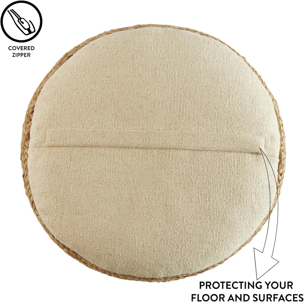 Circular Natural Jute Braided Pouf Ottoman and Footrest, 18"X18"X10"H