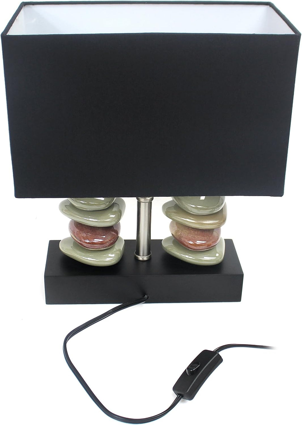 LT1036-BLK Rectangular Dual Stacked Stone Ceramic Table Lamp, Black
