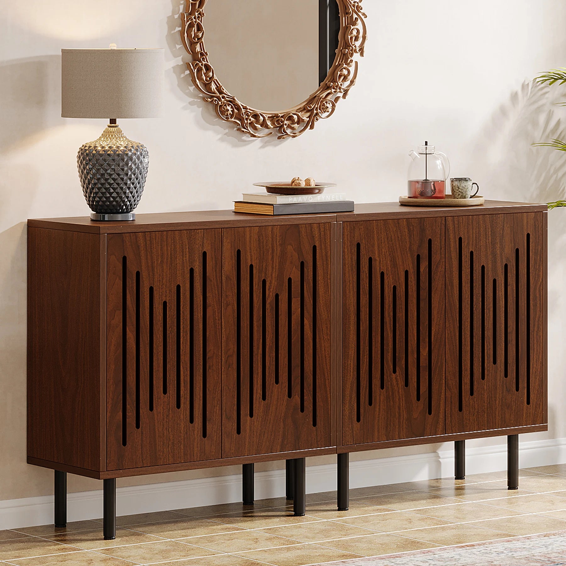 Vintage Storage Cabinet Set of 2, 59" Sideboard Buffet with Storage, Farmhouse Buffet Sideboard Cabinet with Doors