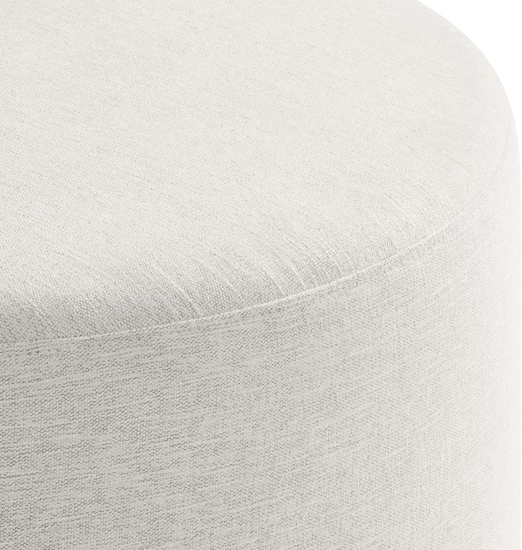 Callum 29 Inch round Ottoman in Heathered Weave Ivory - Heathered Woven Fabric - Versatile Upholstered Coffee Table and Footrest - Couch Ottoman - Living Room Accent Table